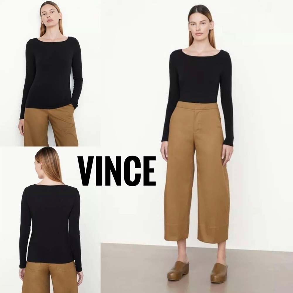BNWT Vince Women’s Shallow Scoop Neck Long Sleeve Shirt size M in Light Green